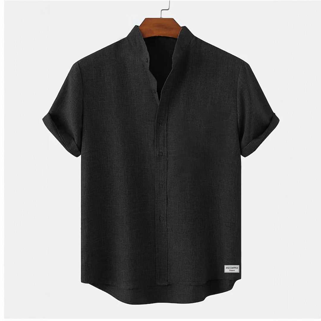 Ban Collar Half Patti Full Sleeves Shirt - Black