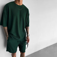 Oversized Quarter Sleeve O Neck T-Shirt & Short Set - Green