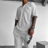 OVERSIZE STRUCTURED POLO SHIRT & TROUSER SET - WHITE