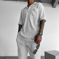 OVERSIZE STRUCTURED POLO SHIRT & TROUSER SET - WHITE