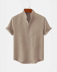 BAN COLLAR LINEN SHIRT - BEIGE