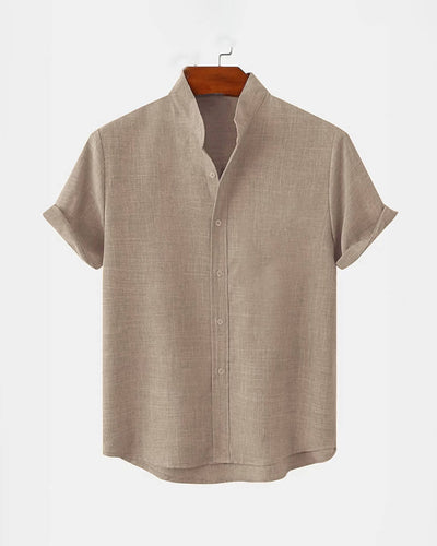BAN COLLAR LINEN SHIRT - BEIGE