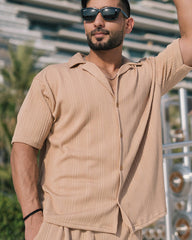 Oversize Structured Shirt & Trouser Set - Caramel