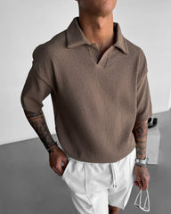 OVERSIZE RIBBED POLO T-SHIRT - BROWN