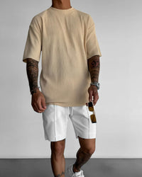 OVERSIZE RIBBED T-SHIRT - BEIGE