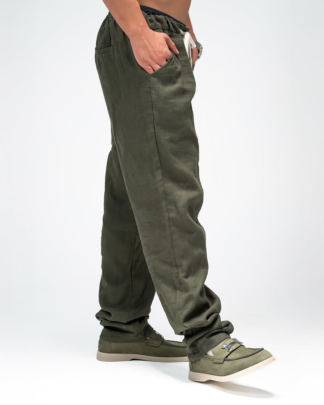 Men’s Linen Drawstring Pants - OLIVE