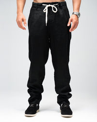 Men’s Linen Drawstring Pants - BLACK