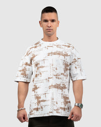 Men’s White & Brown Printed Oversized T-Shirt