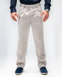 MEN’S SLIM-FIT BEIGE PLEATED TROUSERS