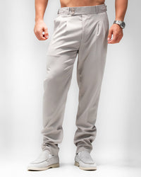 MEN’S LIGHT GREY SLIM-FIT PLEATED TROUSERS