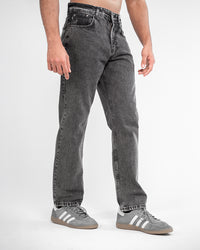 MEN’S DARK GREY WASHED STRAIGHT-LEG JEANS