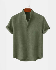 BAN COLLAR LINEN SHIRT - GREEN