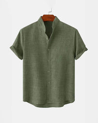 BAN COLLAR LINEN SHIRT - GREEN