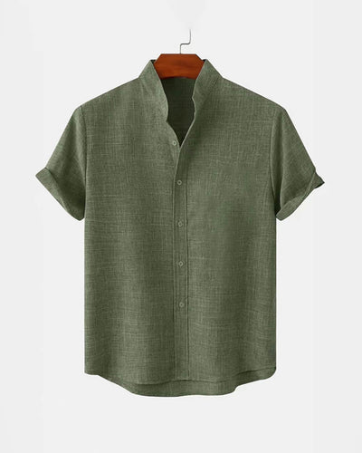 BAN COLLAR LINEN SHIRT - GREEN