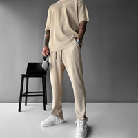 Zapped Oversized quarter sleeve O Neck T-Shirt & Trouser Set - Beige