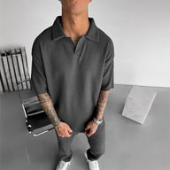 Loose Fit Polo T-Shirt & Trouser Cord Set - Gray