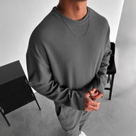 Oversized Full Sleeve O Neck T-Shirt & Trouser Set - Gray