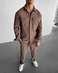 Double Pocket Shirt & Trouser Set - Brown