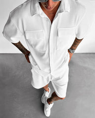 Double Pocket Shirt & Short Set - White