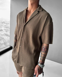 OVERSIZE RIBBED SHIRT - BROWN