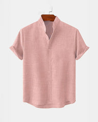 BAN COLLAR LINEN SHIRT - PEACH