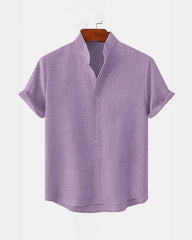 BAN COLLAR LINEN SHIRT - PURPLE