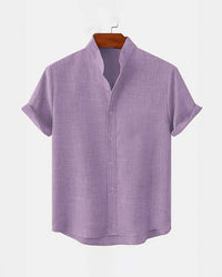 BAN COLLAR LINEN SHIRT - PURPLE