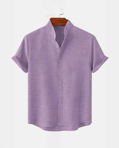 BAN COLLAR LINEN SHIRT - PURPLE
