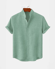 BAN COLLAR LINEN SHIRT - SEA GREEN