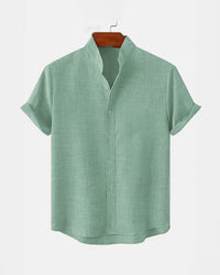 BAN COLLAR LINEN SHIRT - SEA GREEN