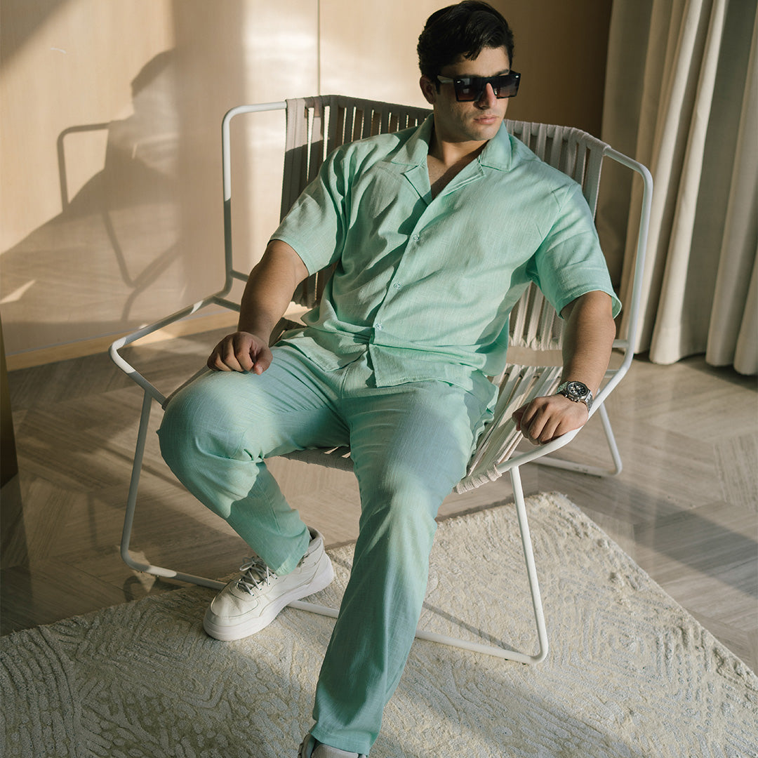 SIGNATURE LOOSE FIT RICH LINEN CORD SET SEA GREEN – Zapped