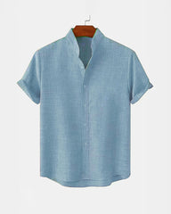 BAN COLLAR LINEN SHIRT - SKY BLUE