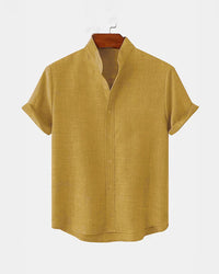 BAN COLLAR LINEN SHIRT - YELLOW