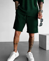 LOOSE FIT RIBBED SHORTS - GREEN