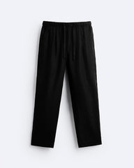 RELAXED LINEN DRAWSTRING TROUSER - BLACK