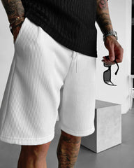 LOOSE FIT RIBBED SHORTS - WHITE