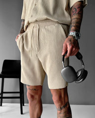 LOOSE FIT RIBBED SHORTS - BEIGE