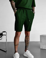 LOOSE FIT TEXTURED SEAM SHORTS - RAIN FOREST