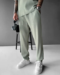 LOOSE FIT RIBBED TROUSER - TEA GREEN