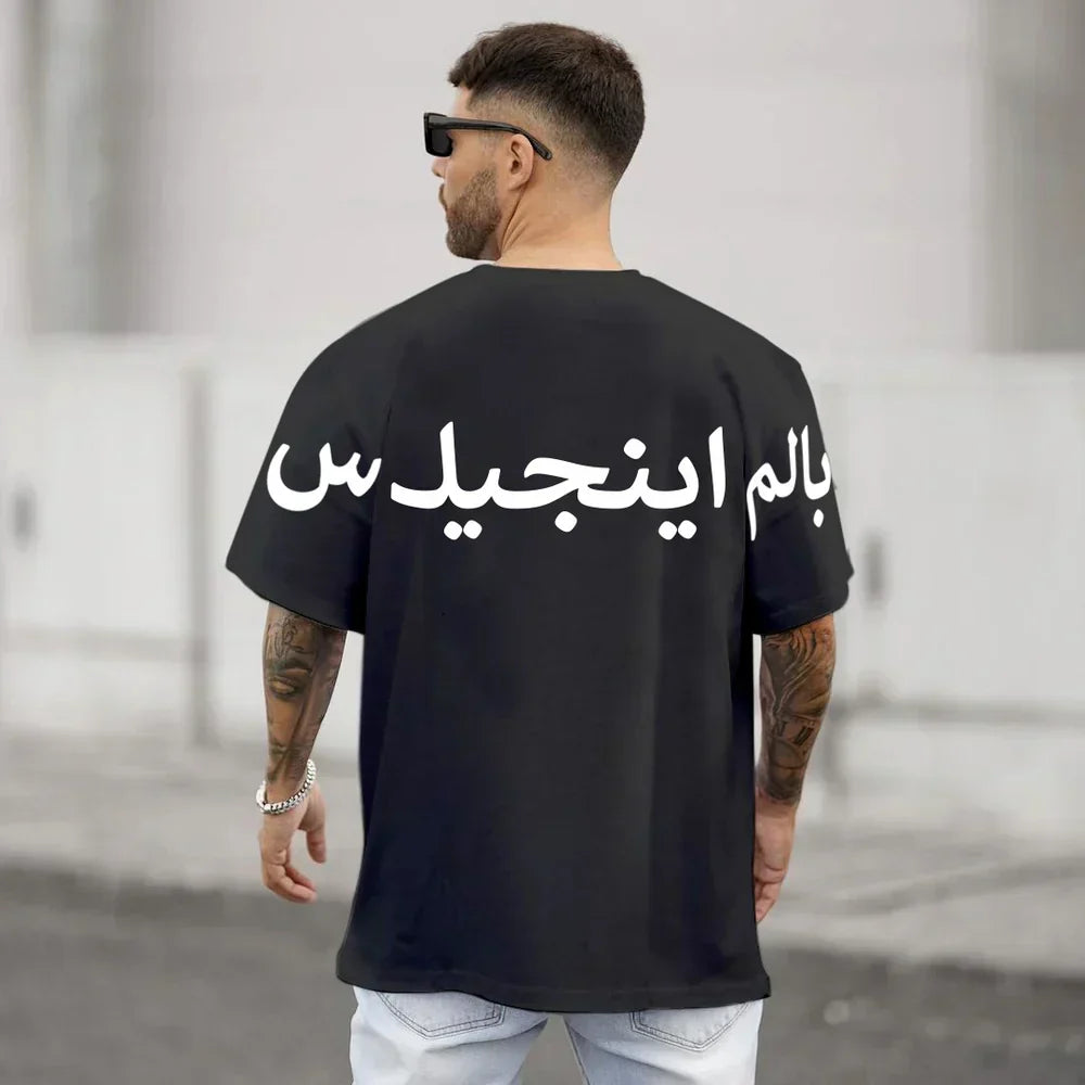 mens wear oversized tshirts in black with ice blue jean contrast