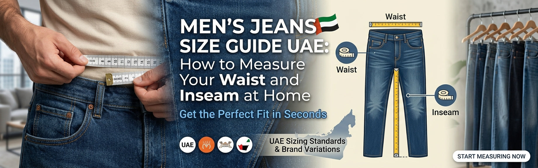 Men's Jeans Size Guide UAE: How to Measure Your Waist and Inseam at Home