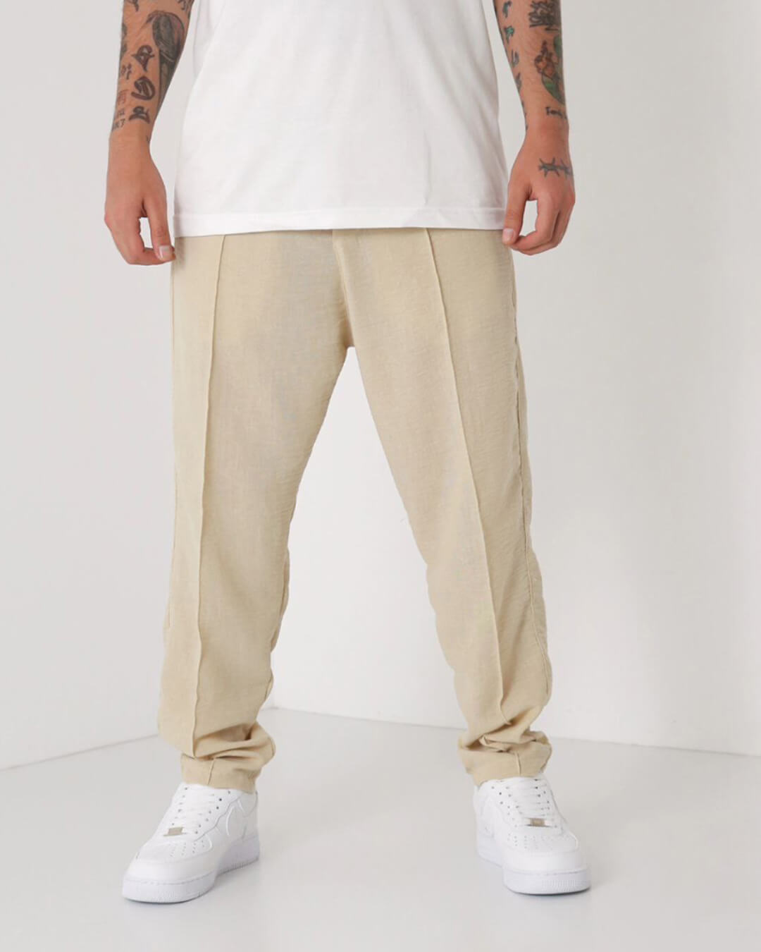 LOOSE FIT LINEN JOGGER PANTS - BEIGE