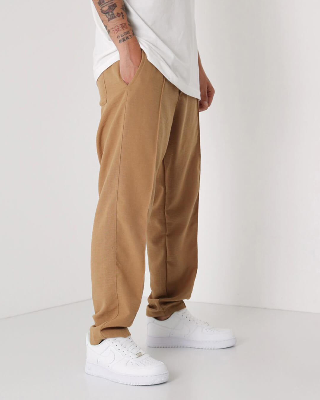 LOOSE FIT LINEN JOGGER PANTS - CAMEL