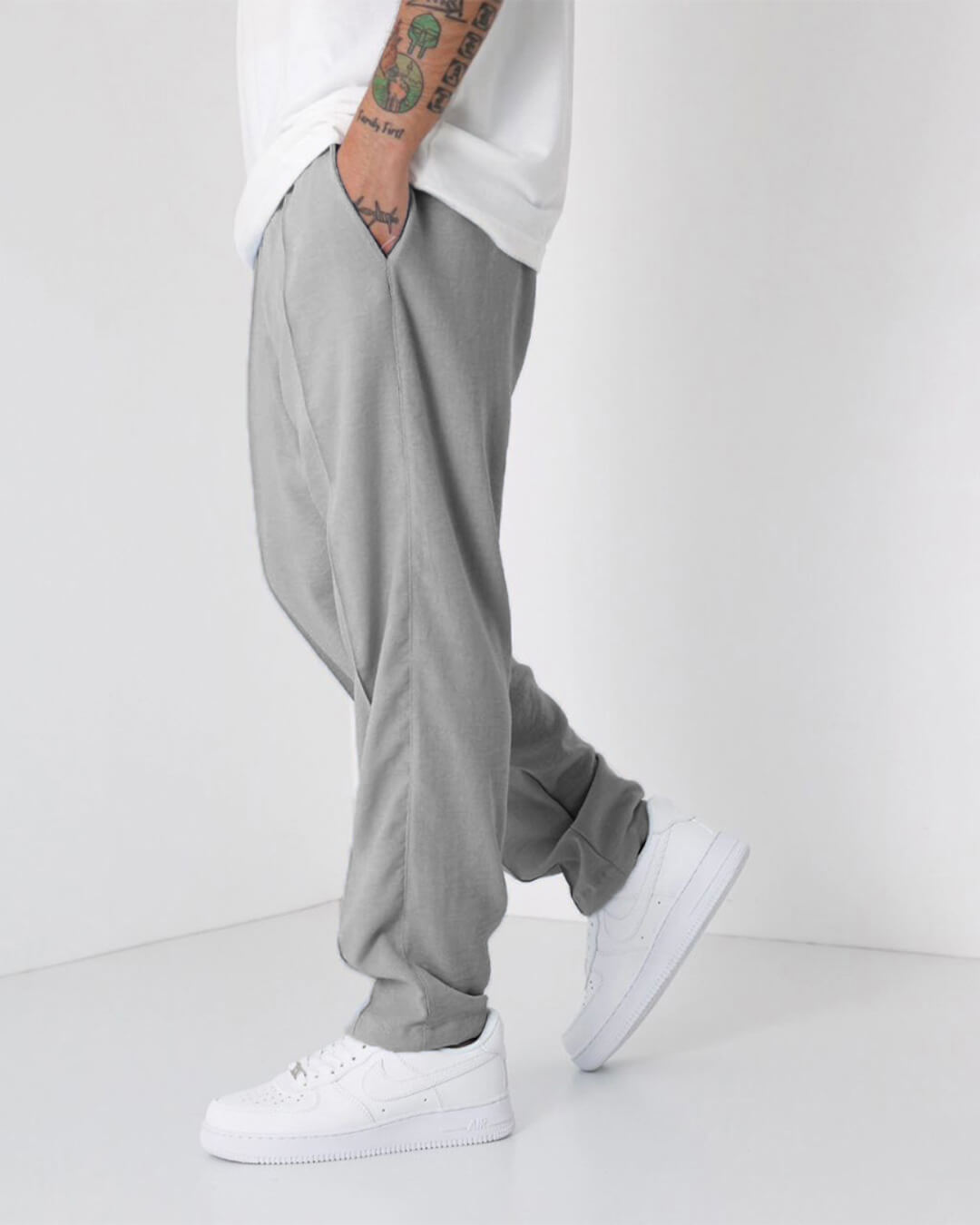 LOOSE FIT LINEN JOGGER PANTS - GRAY