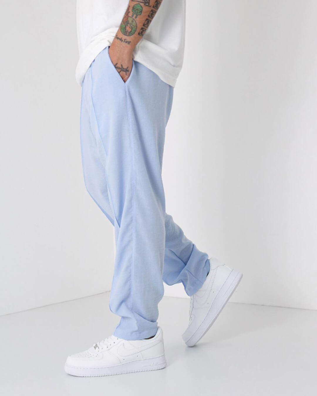 LOOSE FIT LINEN JOGGER PANTS - BLUE