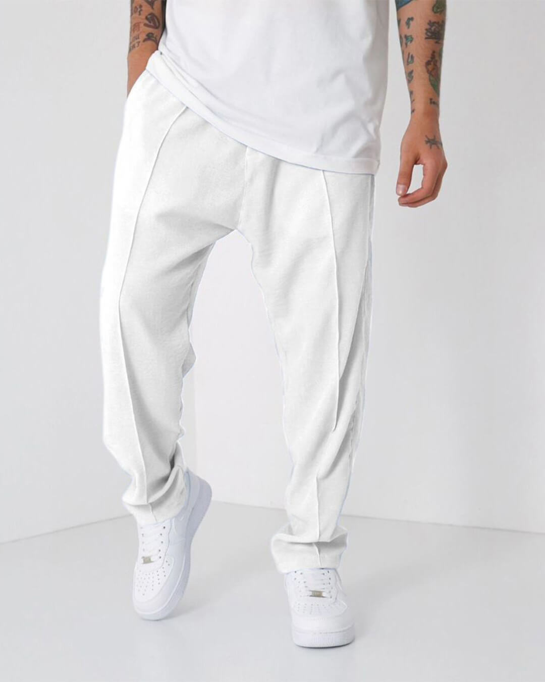 LOOSE FIT LINEN JOGGER PANTS - WHITE