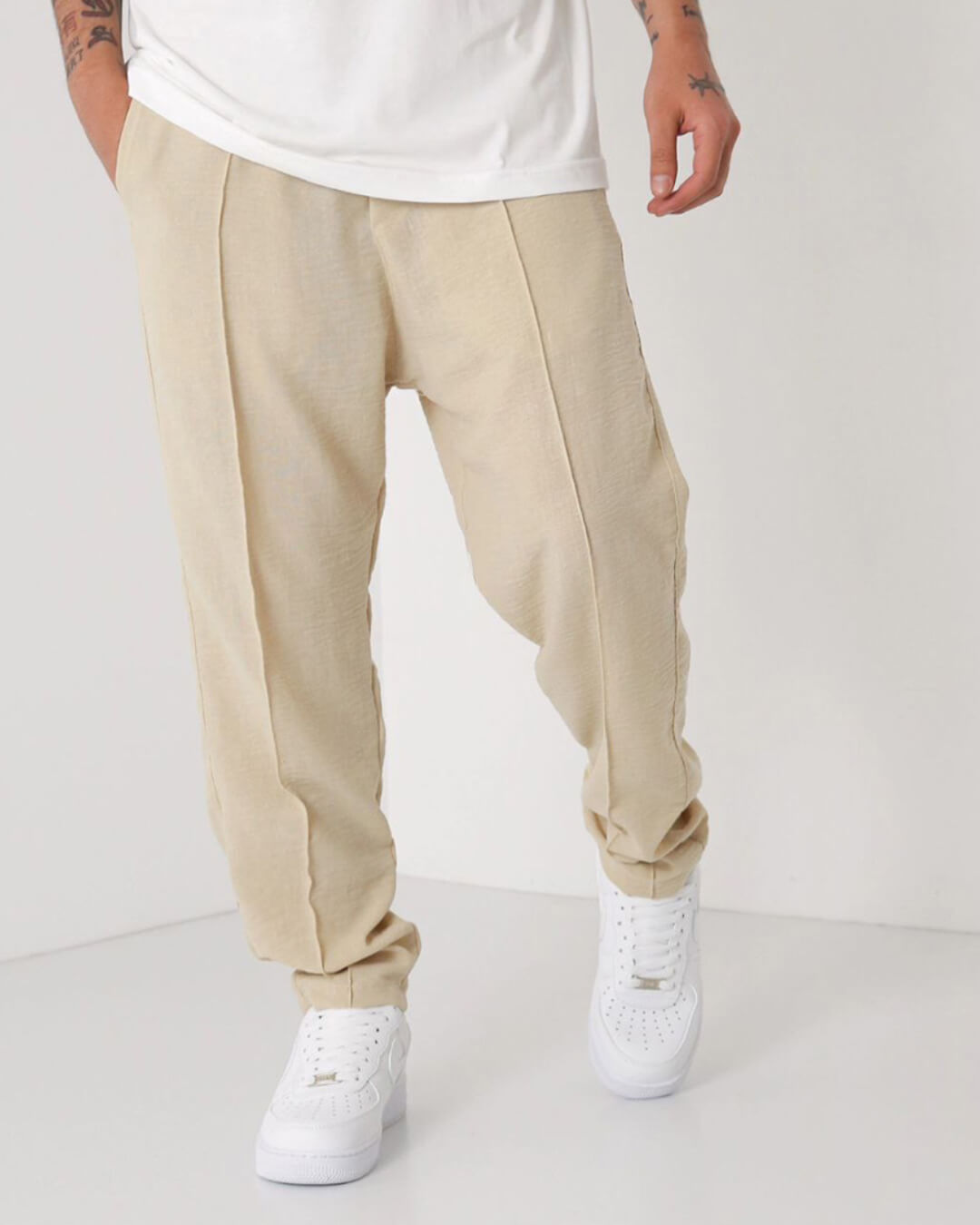 LOOSE FIT LINEN JOGGER PANTS - BEIGE