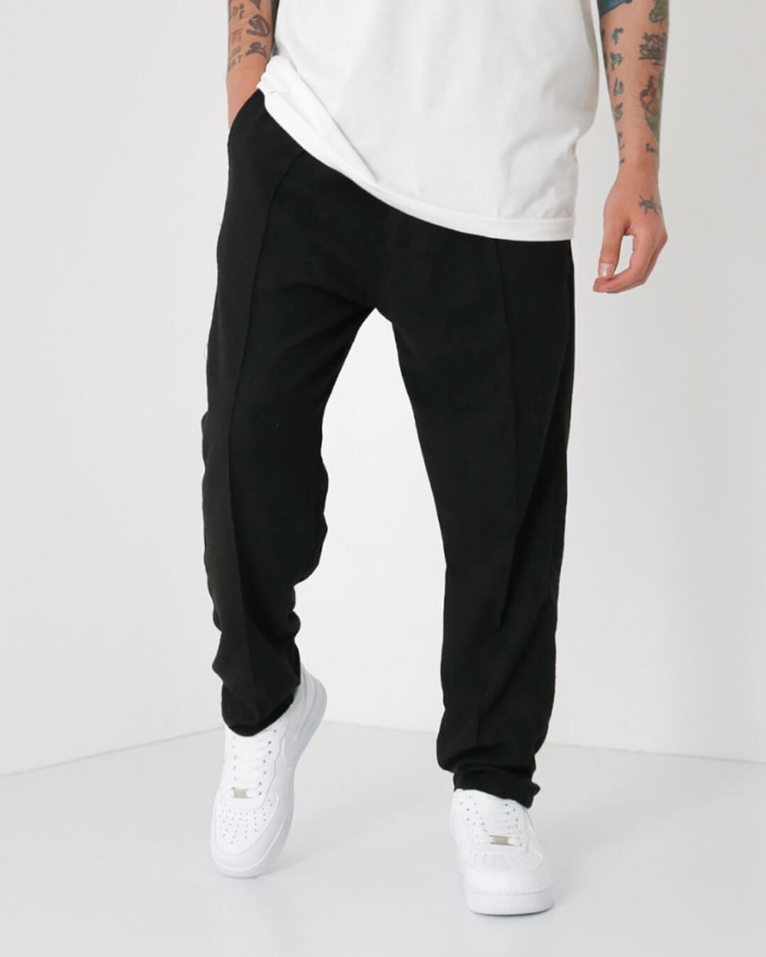 LOOSE FIT LINEN JOGGER PANTS - BLACK