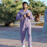 Oversize Turkish Style Open Collar Lining Shirt & Trouser Set - Lavender