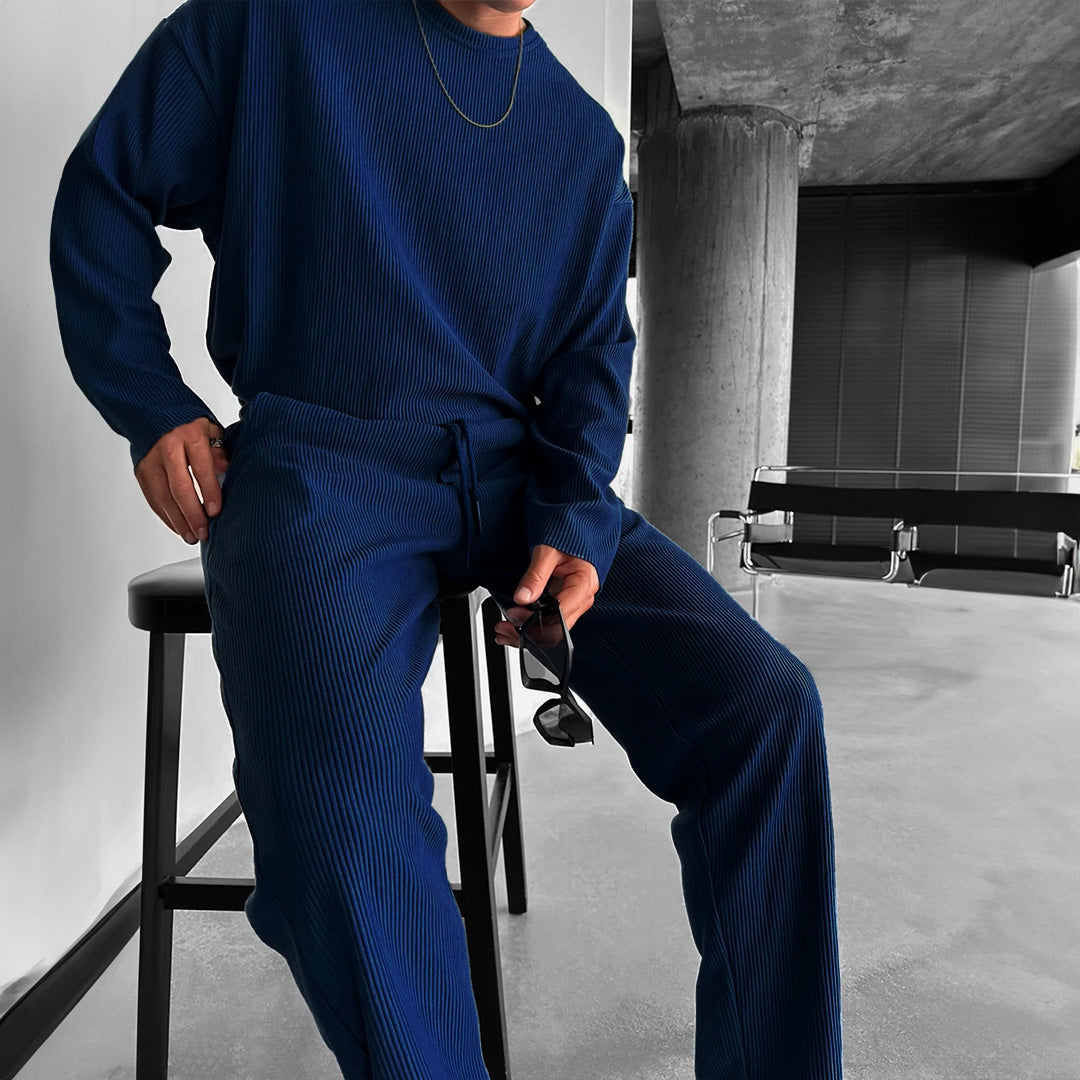 Zapped Oversized Full sleeve  O Neck T-Shirt & Trouser Set - Navy Blue